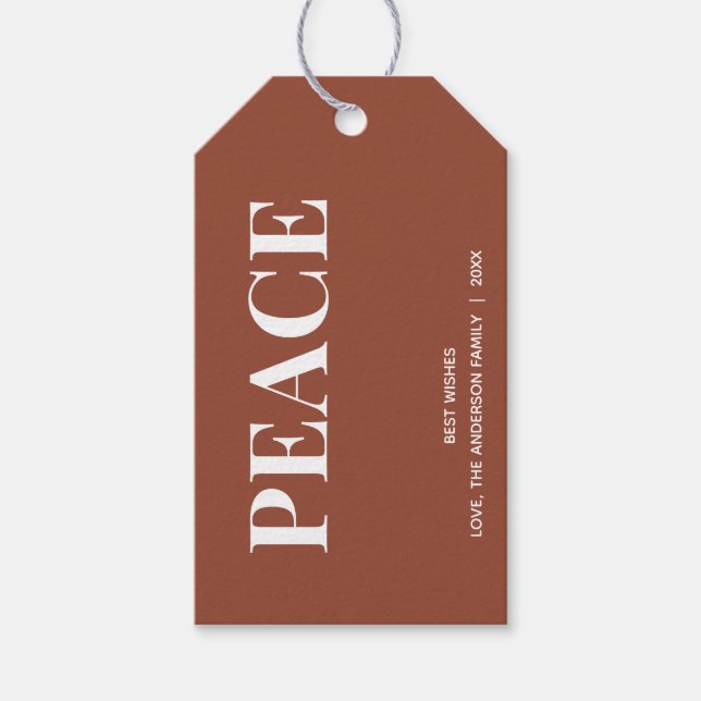 Minimal PEACE | Terracotta Holiday Gift Tags (Front)