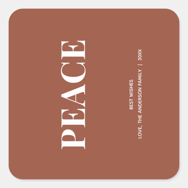 Minimal PEACE | Terracotta Holiday Square Sticker (Front)