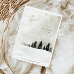 Minimal Peaceful Christmas Snowy Pine Trees Holiday Card
