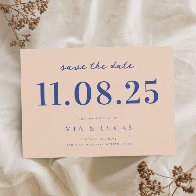 Minimal Peach Blue Chic Wedding Date Non-Photo Save The Date (Creator Uploaded)