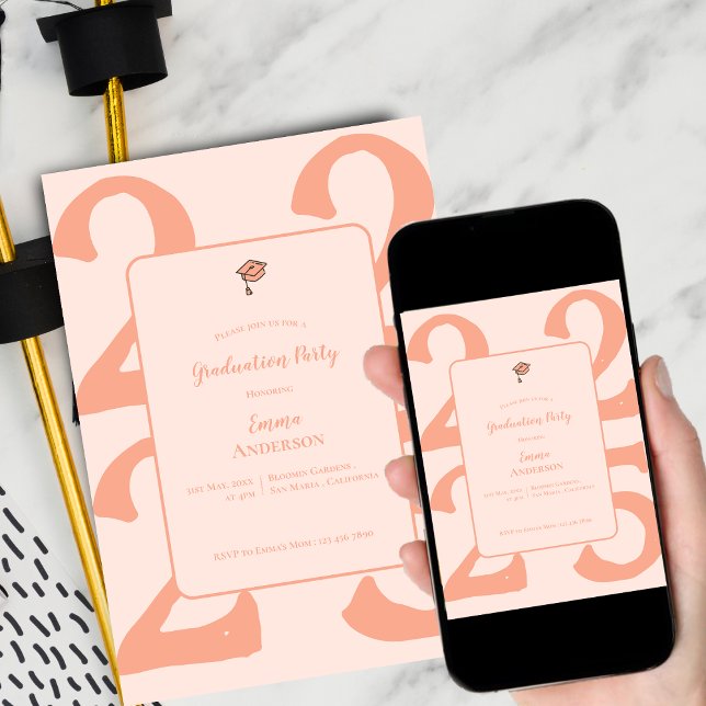 Minimal Peach Graduation Party Invitation (Elegant Minimalist Class of 2025 Graduation Party Invitation)