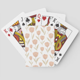 Minimal Peach Tulip Floral Repeat Pattern Playing Cards