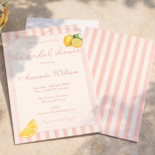 Minimal Peachy Stripes Lemons bridal Shower Invitation