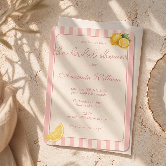 Minimal Peachy Stripes Lemons bridal Shower Invitation (Creator Uploaded)