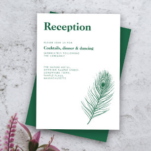 Minimal Peacock Feather Green Wedding Reception Enclosure Card