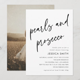 Minimal Pearls & Prosecco Bridal Shower Photo Invitation