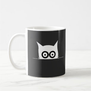 Minimal Peeking Cat Small Chest Black and White Coffee Mug