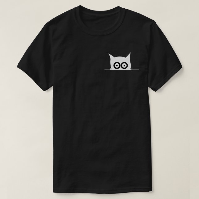 Minimal Peeking Cat Small Chest Black and White  T-Shirt (Design Front)