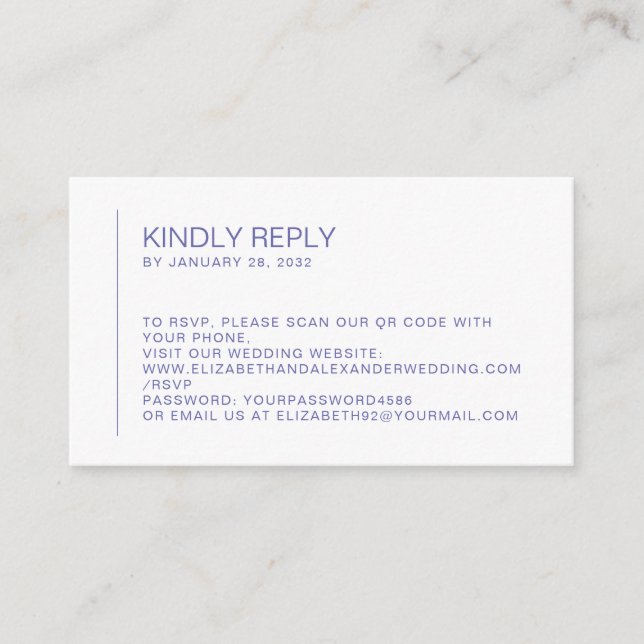 Minimal periwinkle wedding QR Code online RSVP Enclosure Card (Front)