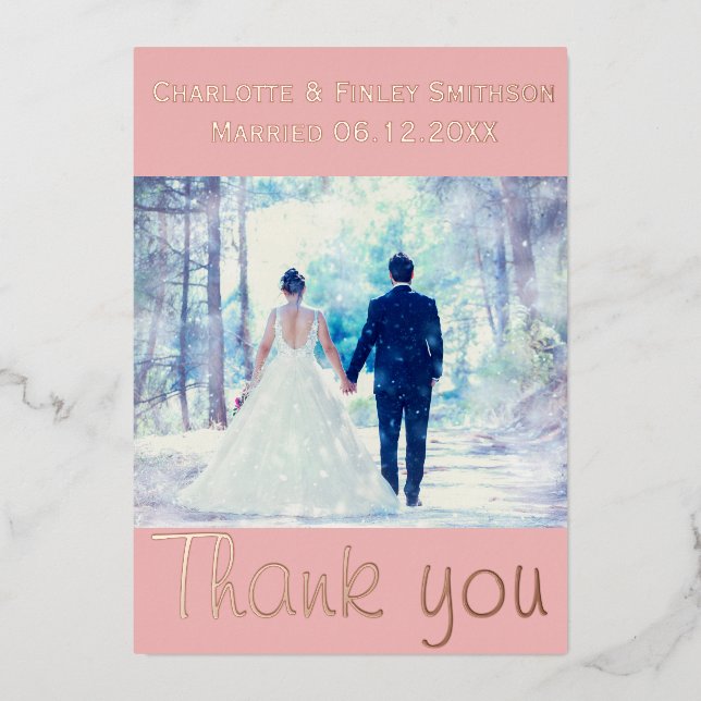 Minimal personalised foil wedding thank you card (Front)
