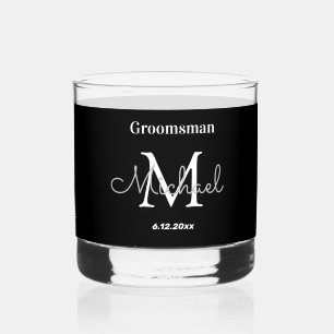 minimal personalised groomsmen black white   whiskey glass