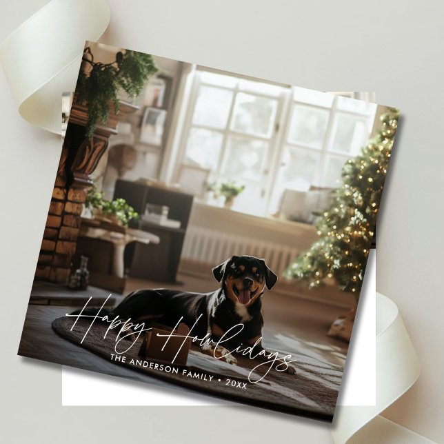 Minimal Pet Christmas Happy Howlidays Dog Photo  Holiday Card (Creator Uploaded)