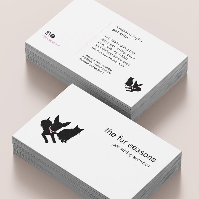 Minimal Pet Silhouette Pet Sitting Dog Cat Logo Business Card (Creator Uploaded)