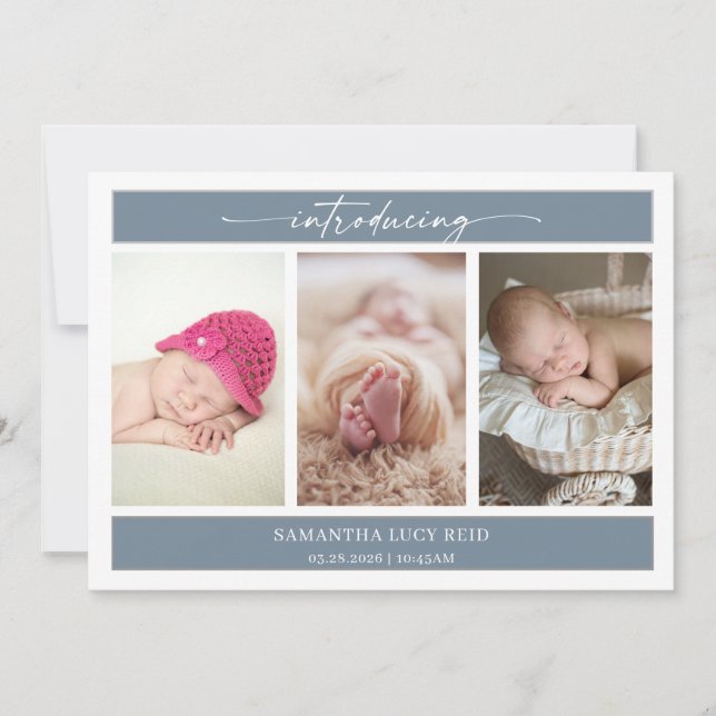 Minimal Photo Baby Introducing Announcement Card (Front)