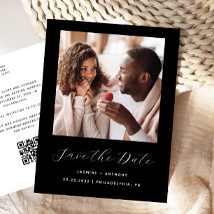 Minimal Photo Black QR Code Save the Date Announcement Postcard