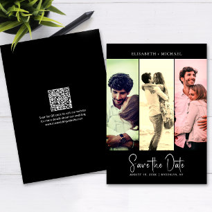 Minimal Photo Black Retro QR Code Save The Date  Invitation