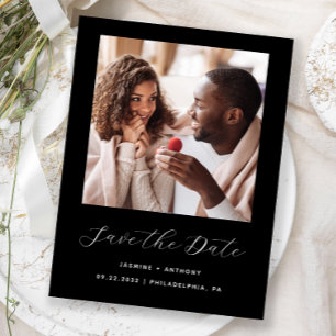 Minimal Photo Black Save the Date Announcement Postcard