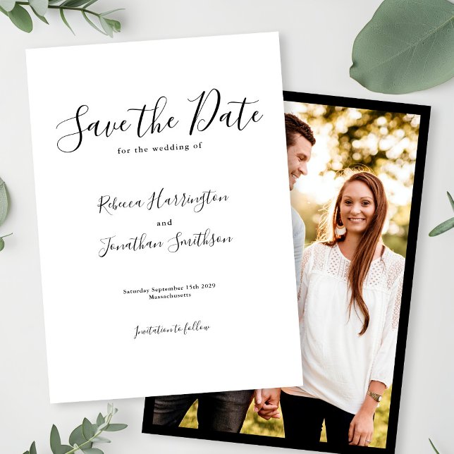Minimal Photo Black White Wedding Save The Date (Creator Uploaded)