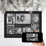 Minimal Photo Collage Black and White Holiday Card<br><div class="desc">7 photo areas in various orientations; black "frame" can be changed to any colour in the editor,  as well as the holly and pine accents. Choose your own fonts too! Add a message to the back or more photos if desired.</div>