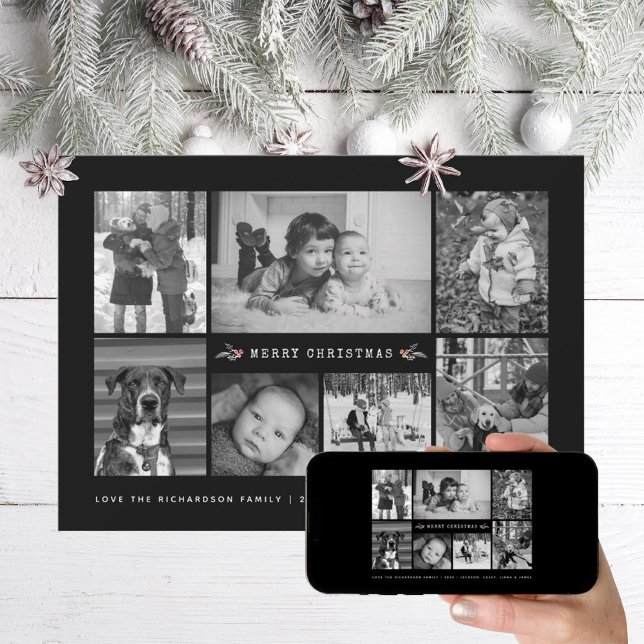 Minimal Photo Collage Black and White Holiday Card (Creator Uploaded)