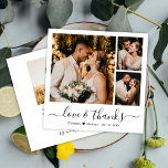 Minimal Photo Collage Love and Thanks Wedding  Thank You Card<br><div class="desc">Elegant Simle Minimalist "Love and thanks" Script 3 Photo Collage custom personalised Wedding Thank You Card. Stylish wedding thank you card template featuring three (3) photo on the front (grid photo collage) and one photo on the back side. With the text "Love and thanks" in a swirly hand lettered typography...</div>