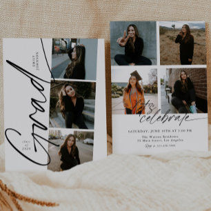 Minimal Photo Collage Modern Script Graduation Invitation