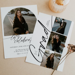 Minimal Photo Collage Modern Script Graduation Invitation