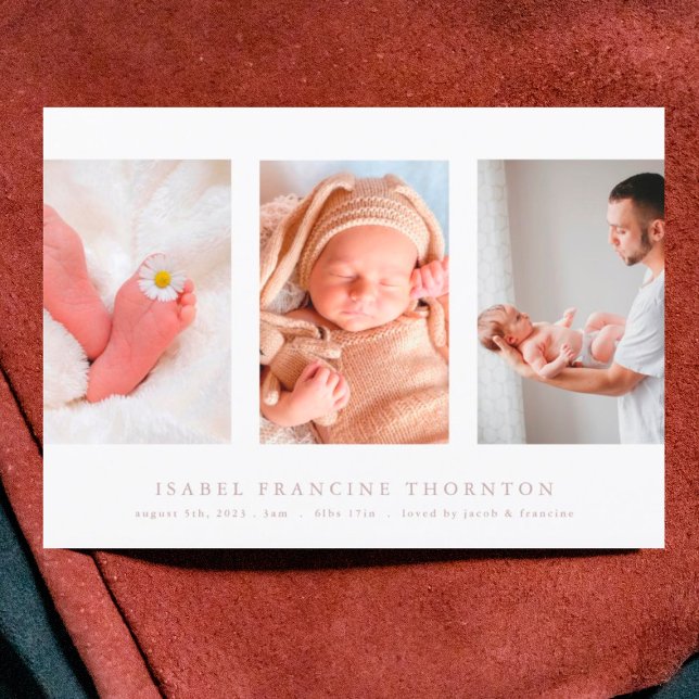 minimal photo collage pink birth announcement (Creator Uploaded)