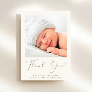 Minimal Photo Cream Gold Thank You Birth Announcement