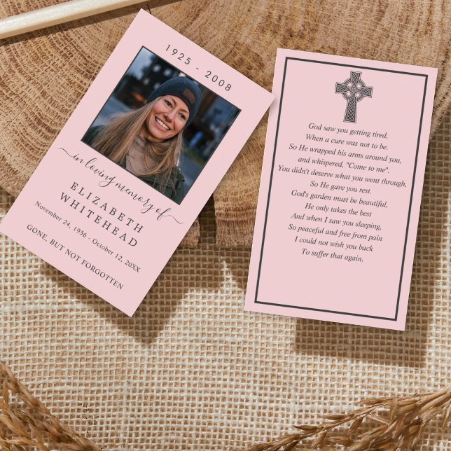 Minimal Photo Funeral Celtic Prayer Card Pink (Creator Uploaded)