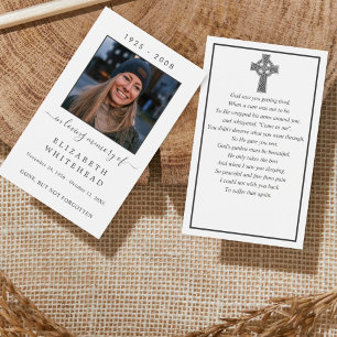 Minimal Photo Funeral Celtic Prayer Card White