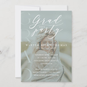 Minimal Photo Grad Party Modern Calligraphy Green Invitation