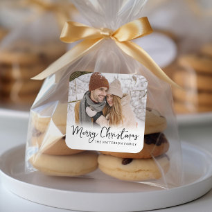 Minimal Photo Merry Christmas Square Sticker