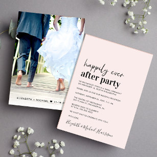 Minimal Photo Pink Wedding Reception Invitation