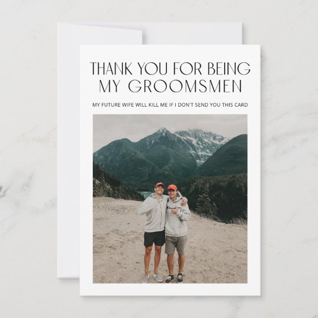 Minimal Photo Proposal Request Groomsman Info Card (Front)