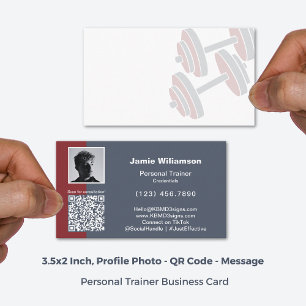 Minimal Photo QR Code Personal Message Red Accent Business Card