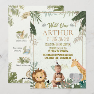 Minimal Photo Safari Wild One 1st Birthday Invitation
