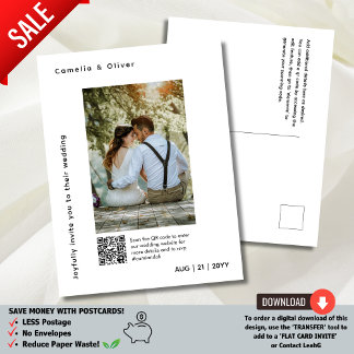 MINIMAL Photo Save the Date QR CODE Cost Saving Postcard
