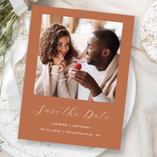 Minimal Photo Script Terracotta Save the Date Announcement Postcard