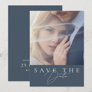Minimal Photo Slate Blue Wedding Save The Date