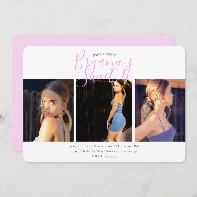 Minimal Photo Sweet 16 Birthday Party  Invitation (Front/Back)