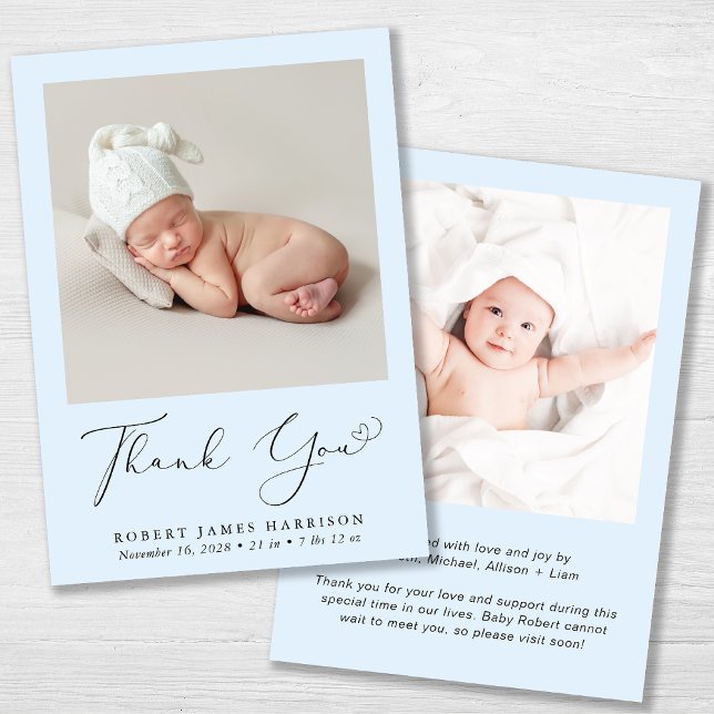 Minimal Photo Thank You Baby Boy Birth Announcement (A beautiful and unique way to thank family and friends and introduce them to your precious baby boy)