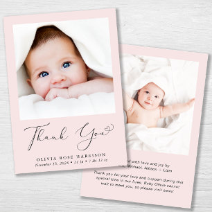 Minimal Photo Thank You Baby Girl Birth Announcement