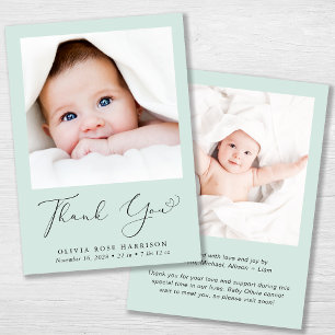 Minimal Photo Thank You Mint Birth Announcement