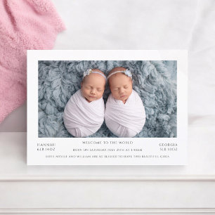 minimal photo twin babies Announcement Card