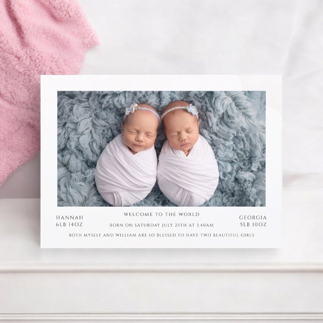 minimal photo twin babies Announcement Card (twins,birth announcement,baby girls fully editable and downloadable)