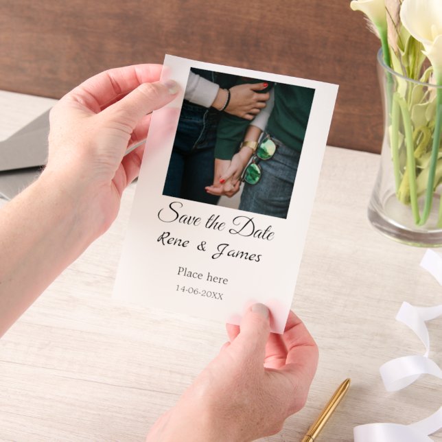 Minimal photo white black classic elegant save the vellum invitations (Handheld)