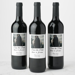 Minimal photo white black classic elegant save the wine label