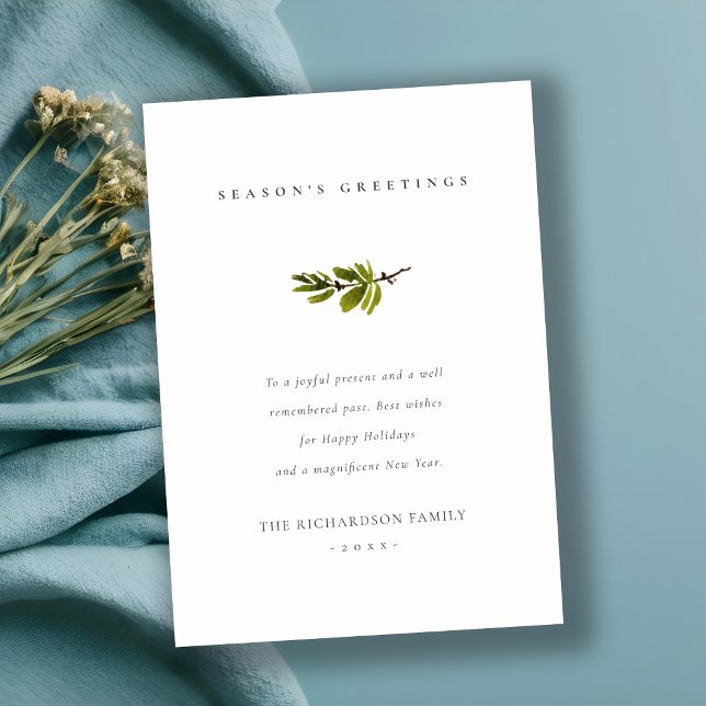 Minimal Pine Branch Christmas Season's Greetings Holiday Card (Creator Uploaded)