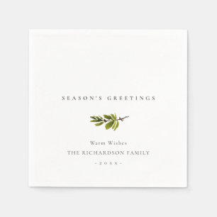 Minimal Pine Branch Christmas Season's Greetings Napkin